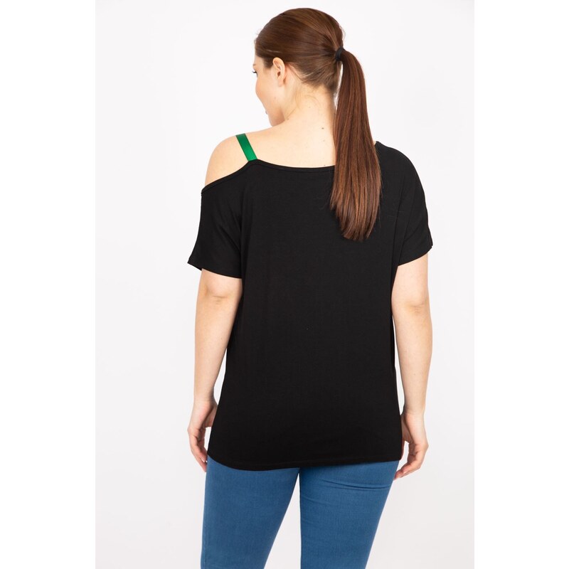 Şans Women's Black Plus Size Stone And Strap Detailed Blouse