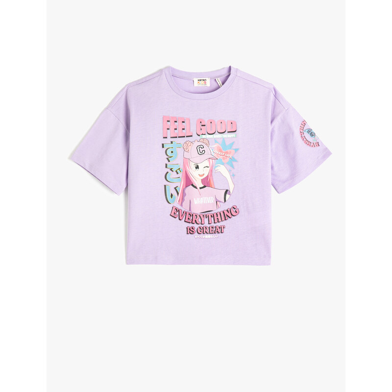 Koton T-Shirt Short Sleeve Anime Printed Crew Neck Cotton