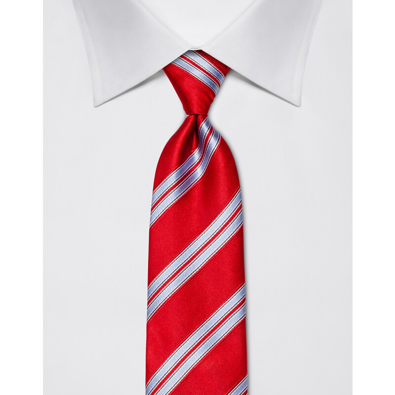 Červená kravata Vincenzo Boretti 21961 s modrými pruhy