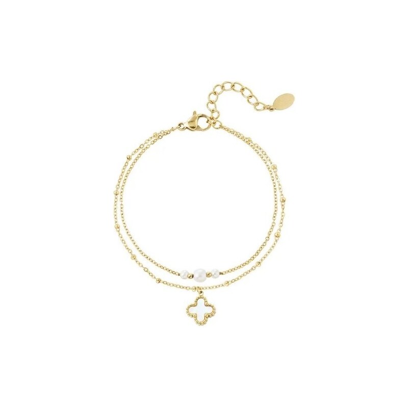 Yehwang Náramek Double Pearls and Charm Gold