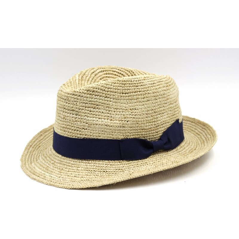 Letní slaměný cestovní klobouk Fedora s modrou stuhou - Marone Roma Bogart