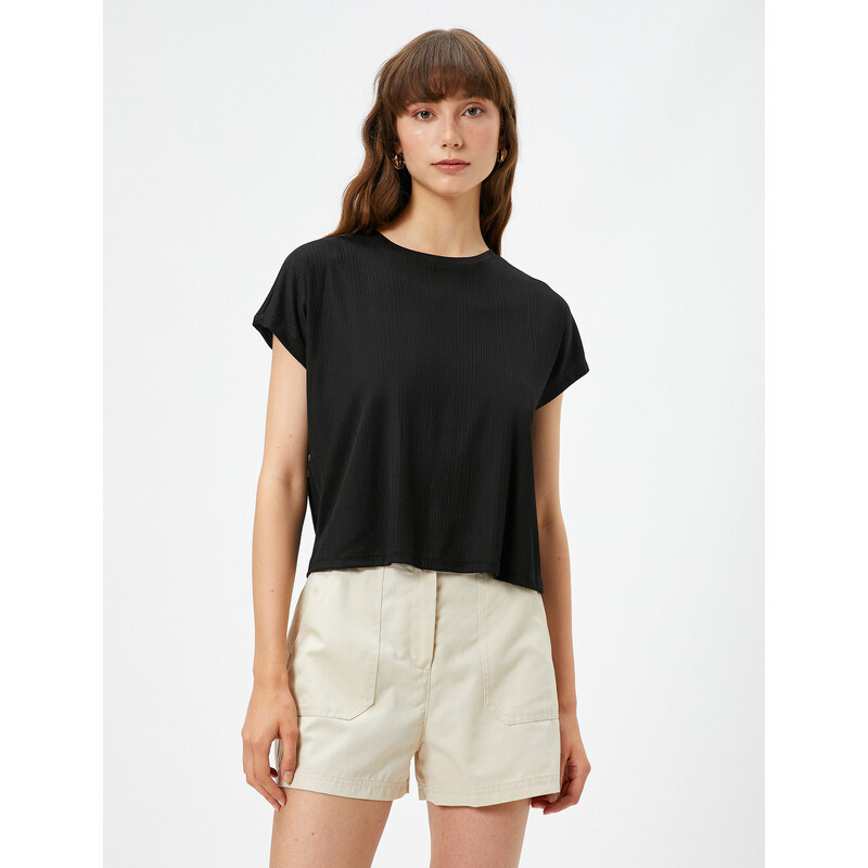 Koton Crop T-Shirt Bat Sleeve Crew Neck