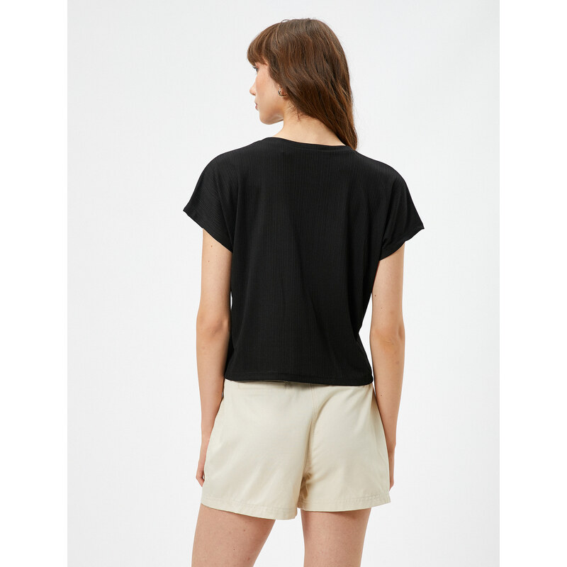 Koton Crop T-Shirt Bat Sleeve Crew Neck