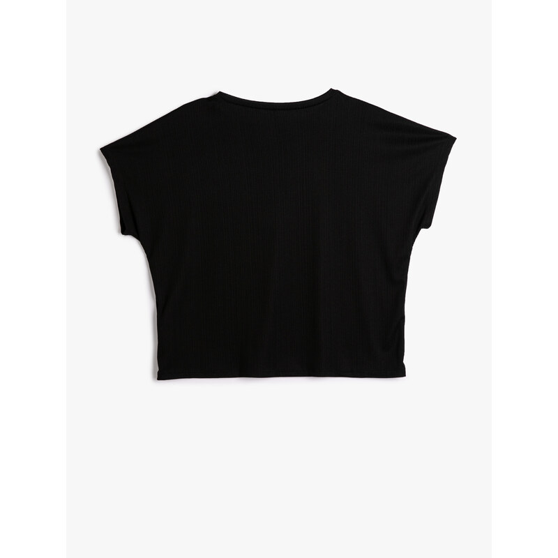 Koton Crop T-Shirt Bat Sleeve Crew Neck