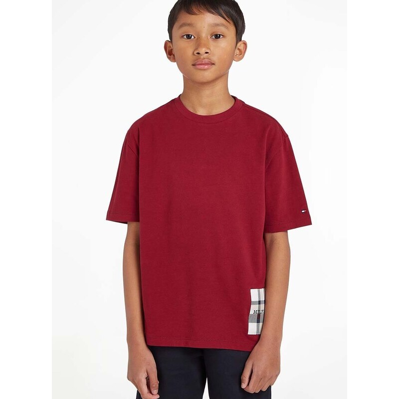 Dětské tričko Tommy Hilfiger vínová barva, s aplikací
