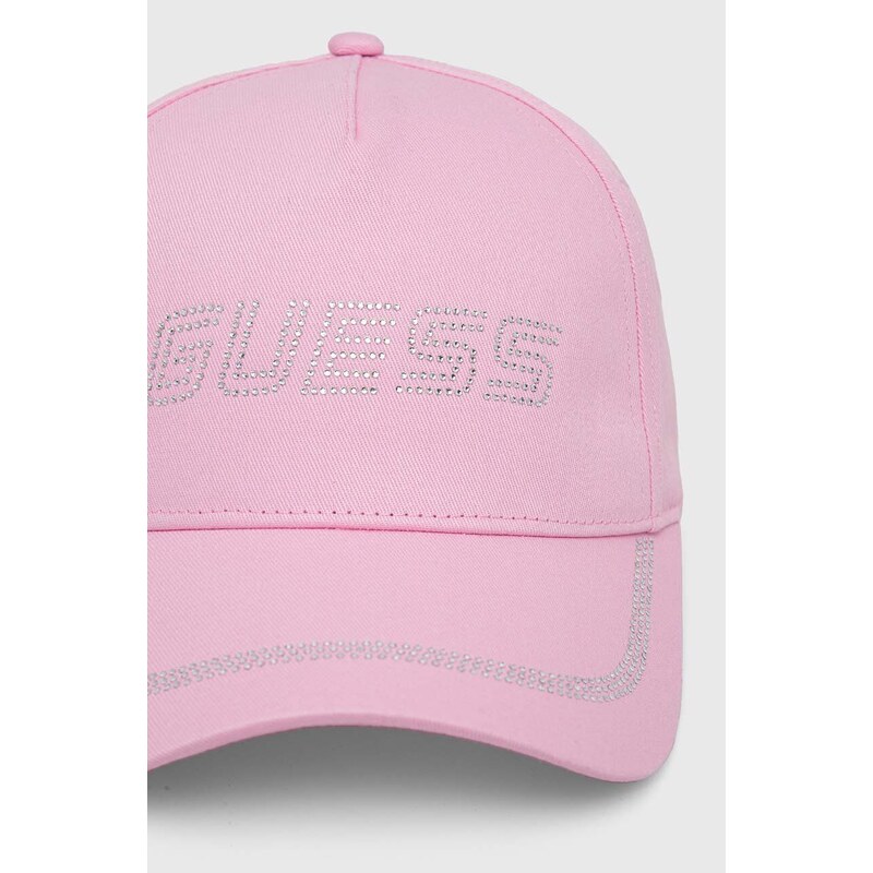 Bavlněná baseballová čepice Guess RHINESTONES růžová barva, s aplikací, V4GZ00 WFKN0