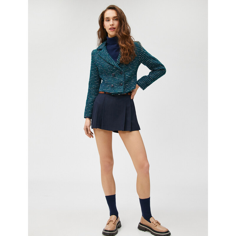 Koton Crop Blazer Tweed Buttoned Lined