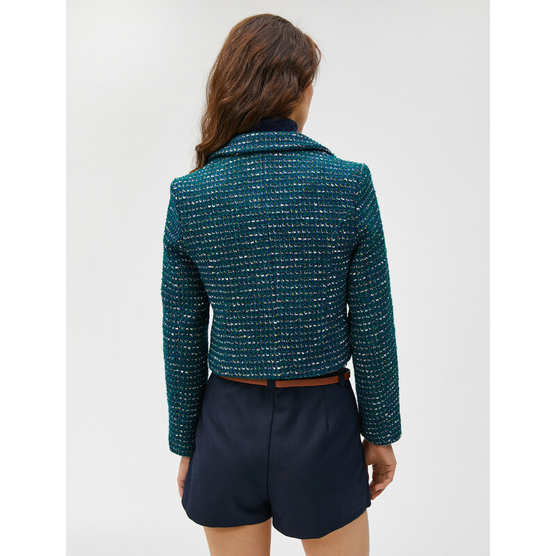 Koton Crop Blazer Tweed Buttoned Lined