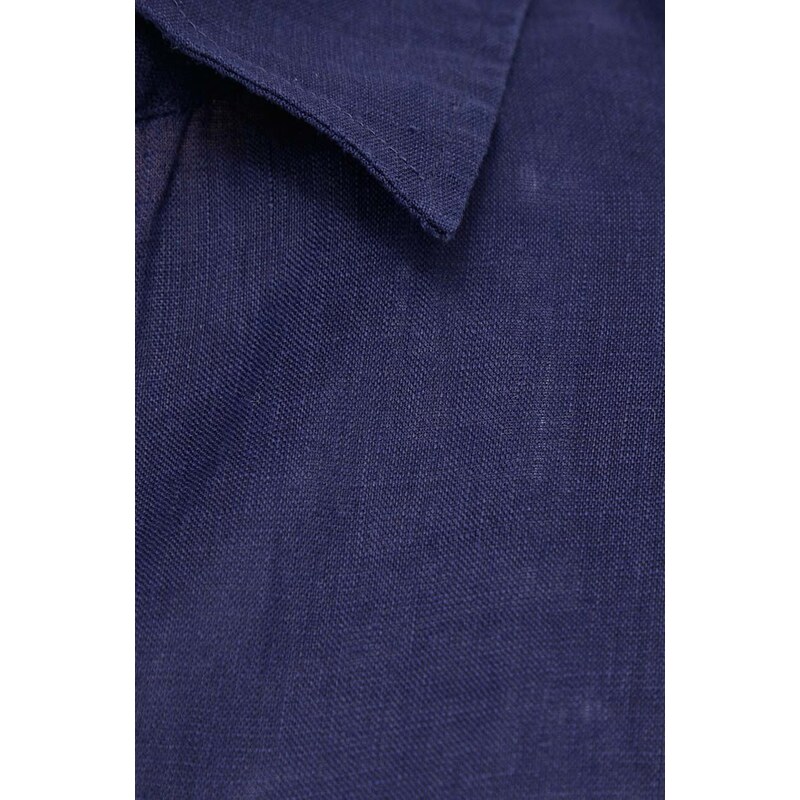 Lněná košile United Colors of Benetton tmavomodrá barva, regular, s klasickým límcem