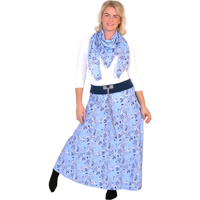 Top Elegant Maxi sukně STELA / kašmír. vzor modrá