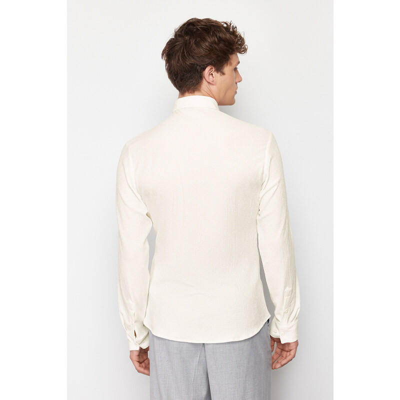 Trendyol Ecru Slim Fit Textured Knitted Long Sleeve Shirt