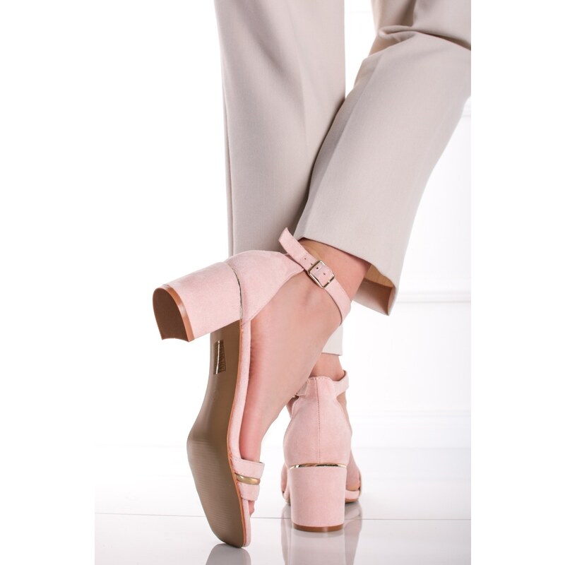 Ideal Světle růžové sandály na hrubém podpatku Teri