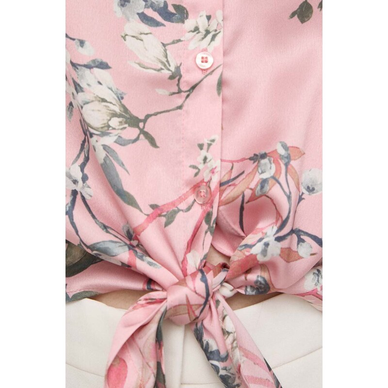 Košile Guess BOWED JUN dámská, růžová barva, relaxed, s klasickým límcem, W3GH93 WD8G2