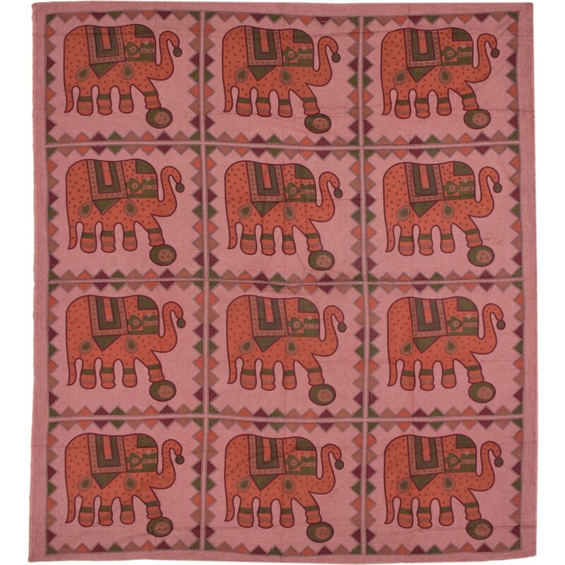 Přehoz na postel se slony, vínový, tištěný patchwork 220x202cm