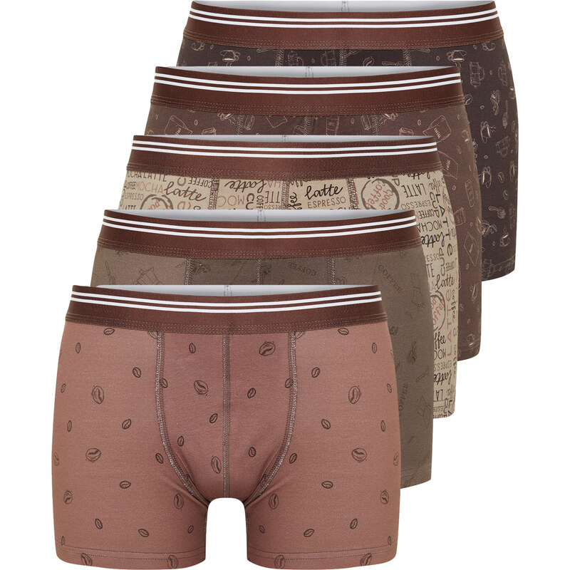 Trendyol 5-Pack Brown Minimal Printed Cotton Boxer