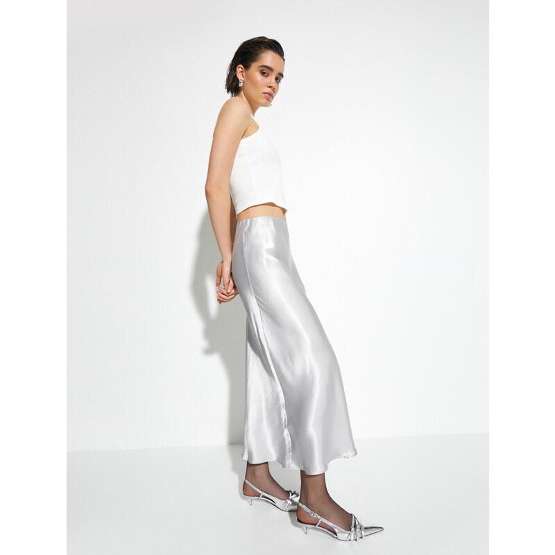 Koton Viscose Midi Satin Skirt