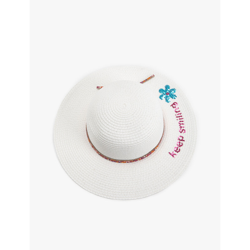 Koton Straw Hat with Stamp-Sequin Detail