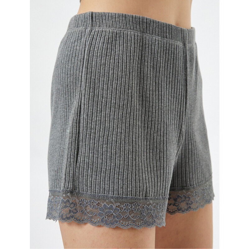 Koton Pajama Shorts with Ribbed Lace Detailed.