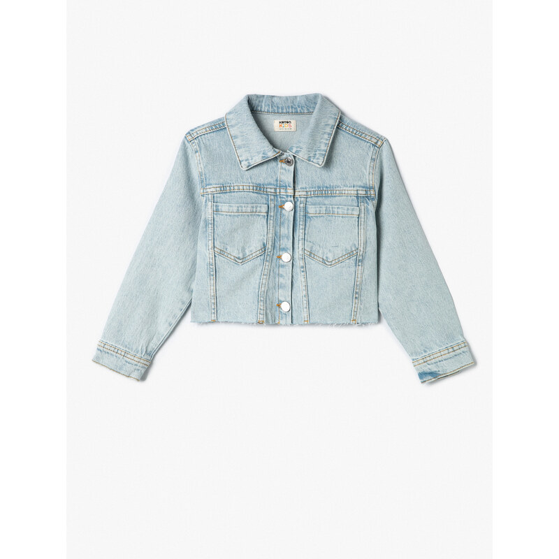 Koton Crop Denim Jacket Pocket Detailed Button Closure Cotton