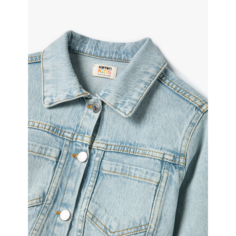 Koton Crop Denim Jacket Pocket Detailed Button Closure Cotton