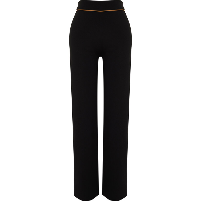 Trendyol Black Contrast Stripe Detail Wide Leg/Comfort Fit Flexible Trousers