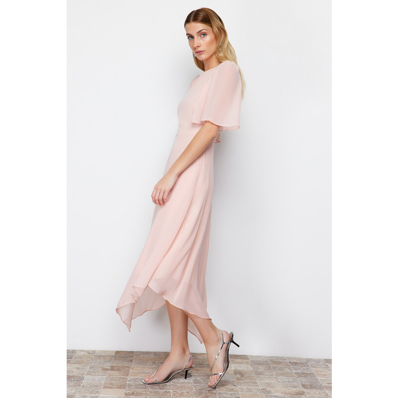 Trendyol Powder A-line Asymmetrical Skirt Chiffon Lined Midi Woven Dress