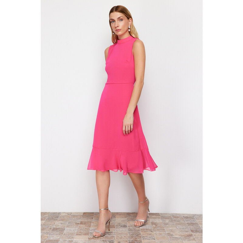 Trendyol Fuchsia A-line Skirt Flounce Midi Woven Dress