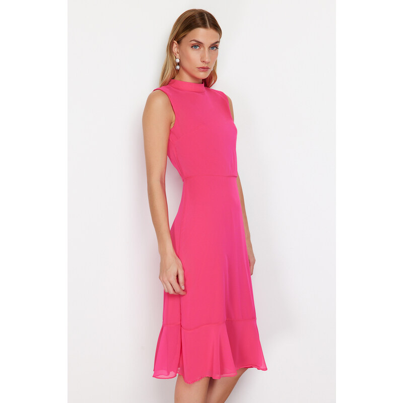 Trendyol Fuchsia A-line Skirt Flounce Midi Woven Dress