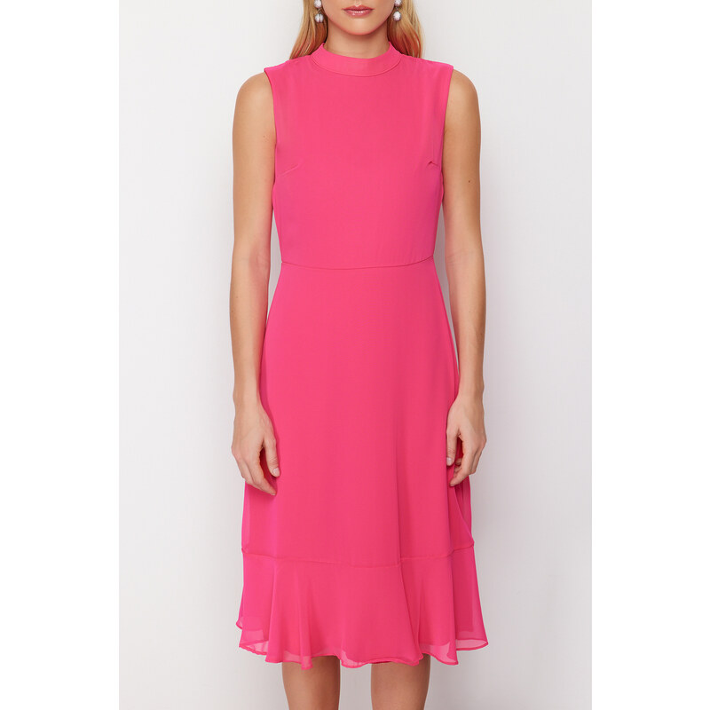 Trendyol Fuchsia A-line Skirt Flounce Midi Woven Dress