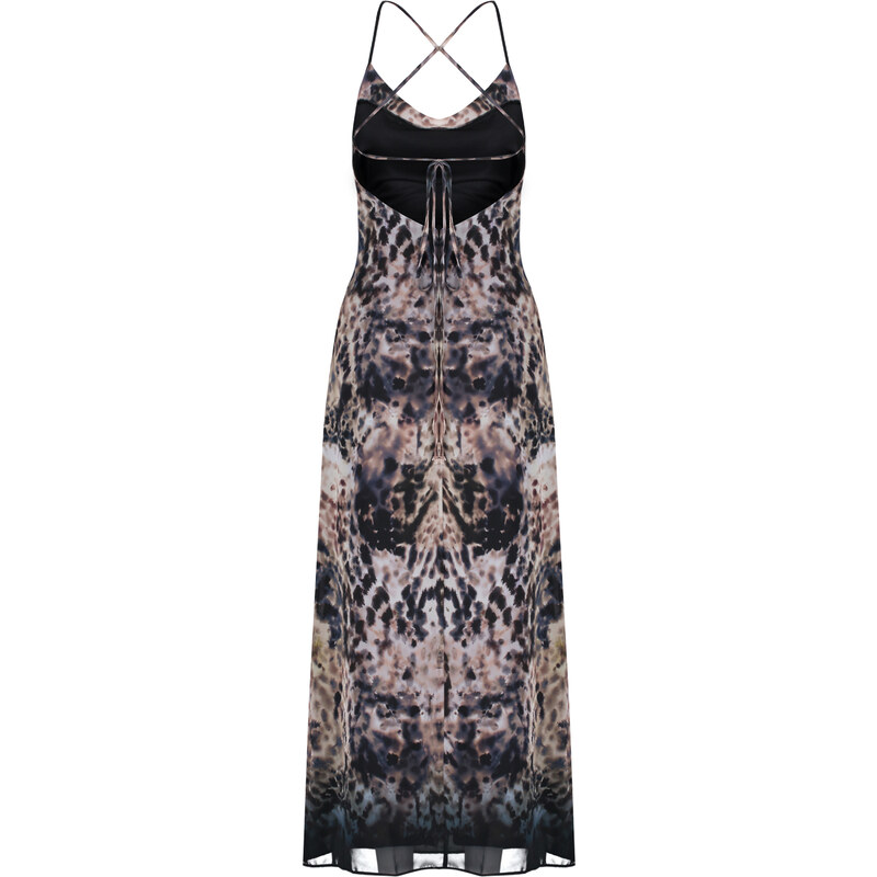 Trendyol Limited Edition Brown Animal Print Chiffon Lined Maxi Woven Dress