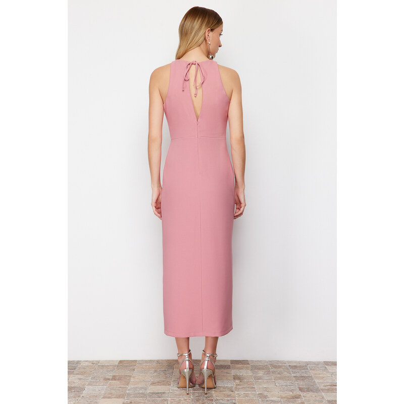 Trendyol Pale Pink A-Line Halter Neck Woven Maxi Dress