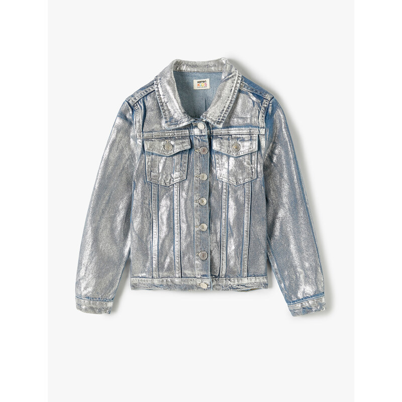 Koton Crop Denim Jacket Metallic Shiny