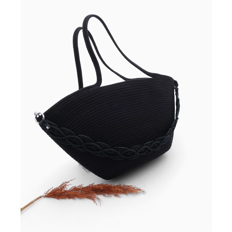 Marjin Women's Handmade Knitted Shoulder Bag Merde Black