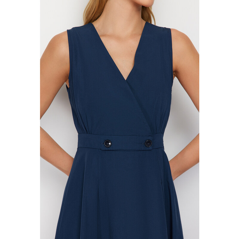 Trendyol Navy Blue A-Line Double Breasted Collar Button Detailed Woven Midi Dress