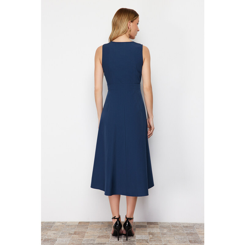 Trendyol Navy Blue A-Line Double Breasted Collar Button Detailed Woven Midi Dress