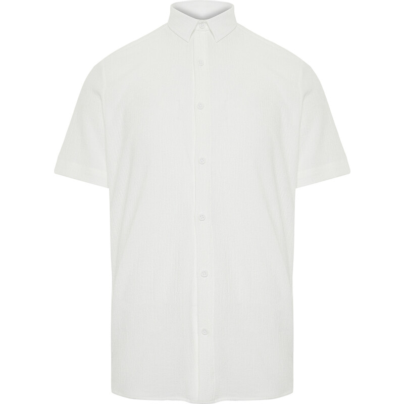 Trendyol White Regular Fit Short Sleeve Summer Textured Knitted Shirt