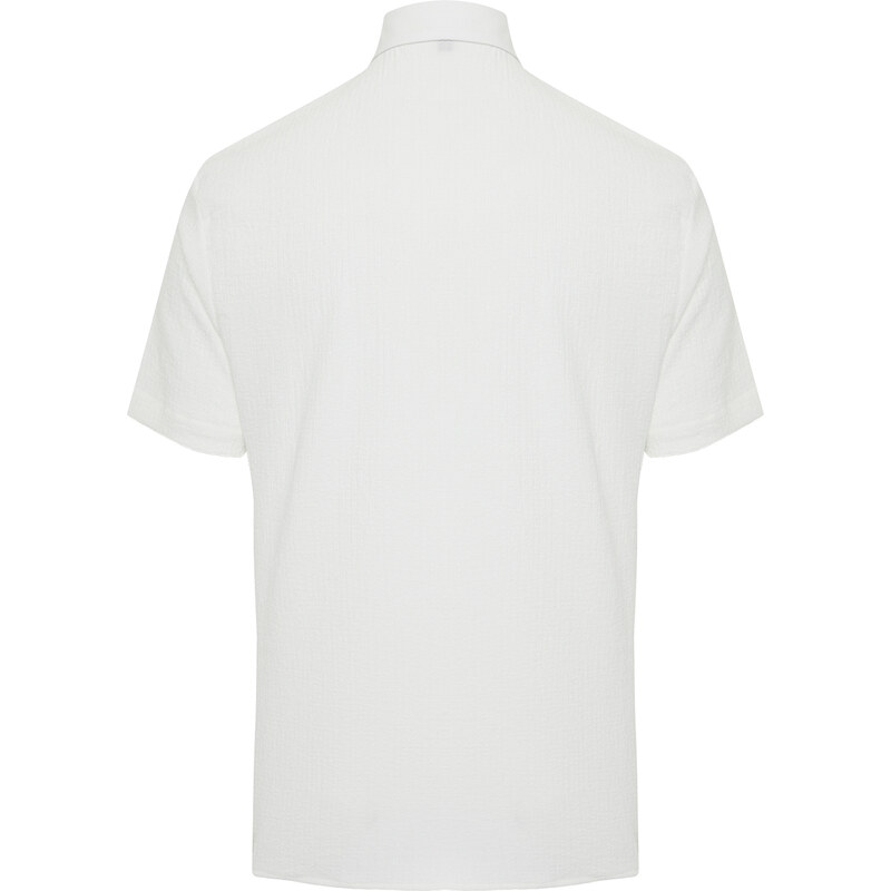 Trendyol White Regular Fit Short Sleeve Summer Textured Knitted Shirt