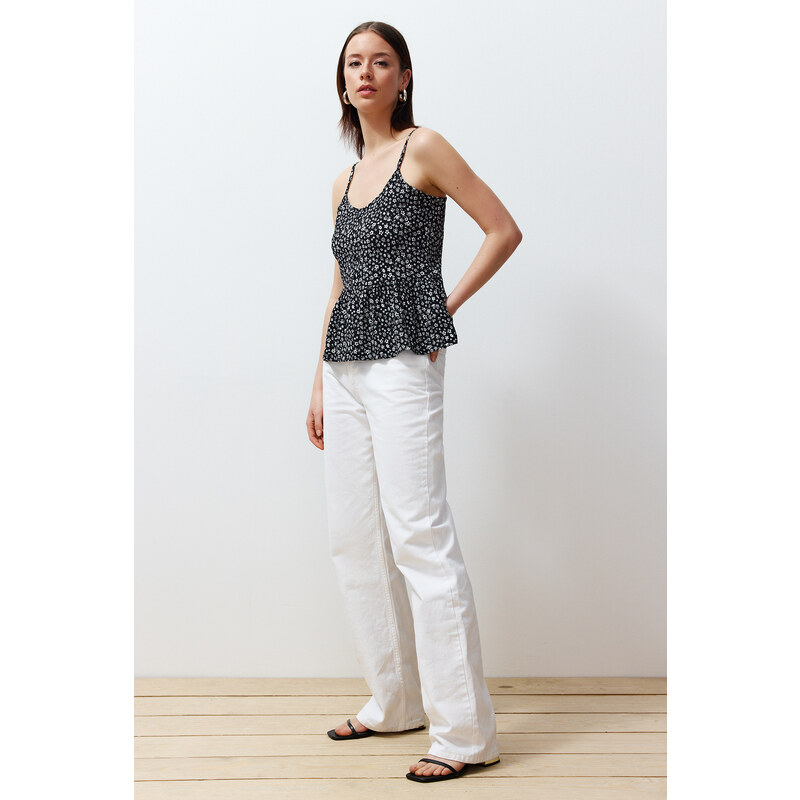Trendyol Black Strap and Button Gooseberry/Textured Regular/Regular Fit Knitted Blouse