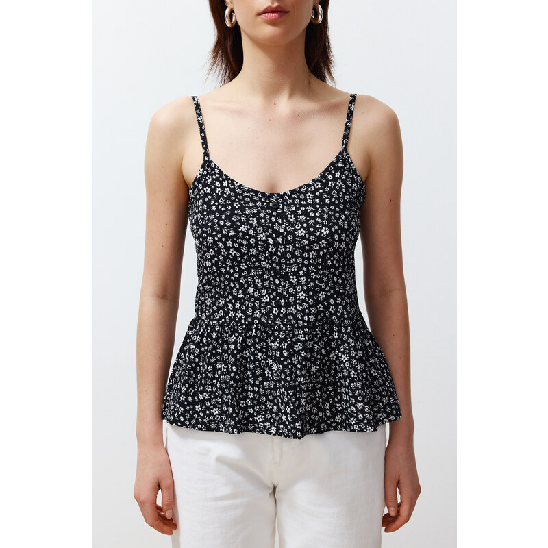 Trendyol Black Strap and Button Gooseberry/Textured Regular/Regular Fit Knitted Blouse