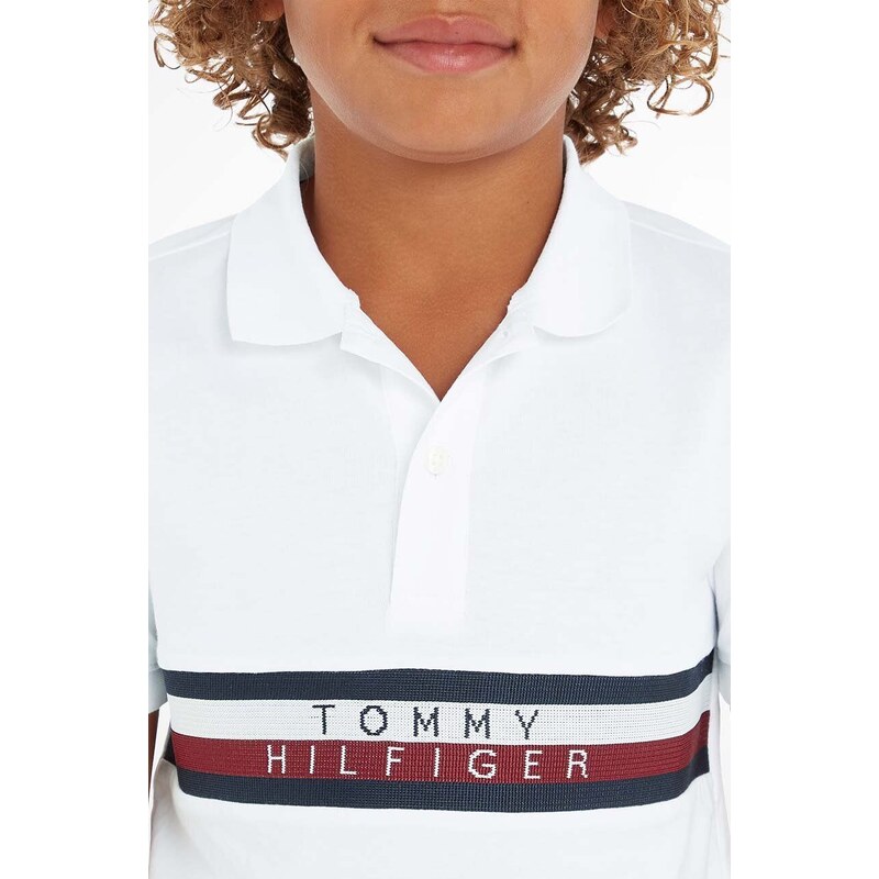 Dětská bavlněná polokošile Tommy Hilfiger bílá barva, s aplikací