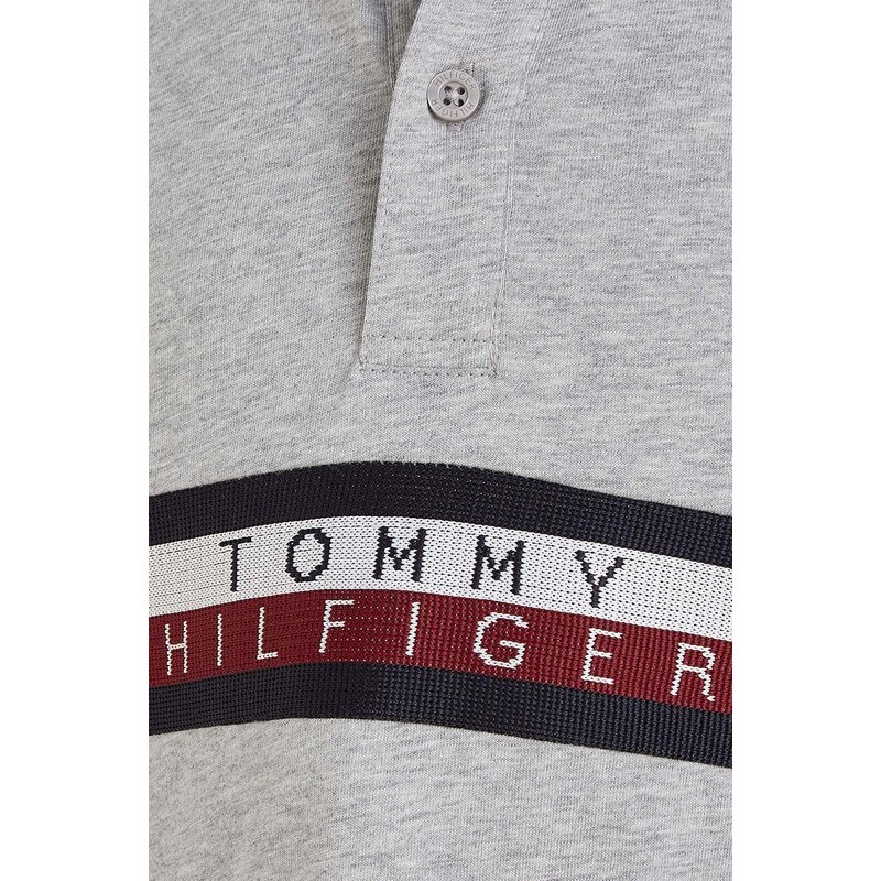 Dětská bavlněná polokošile Tommy Hilfiger šedá barva, s aplikací