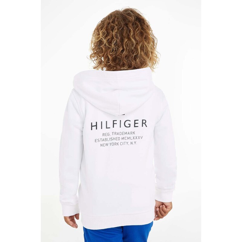 Dětská mikina Tommy Hilfiger bílá barva, s kapucí, s potiskem