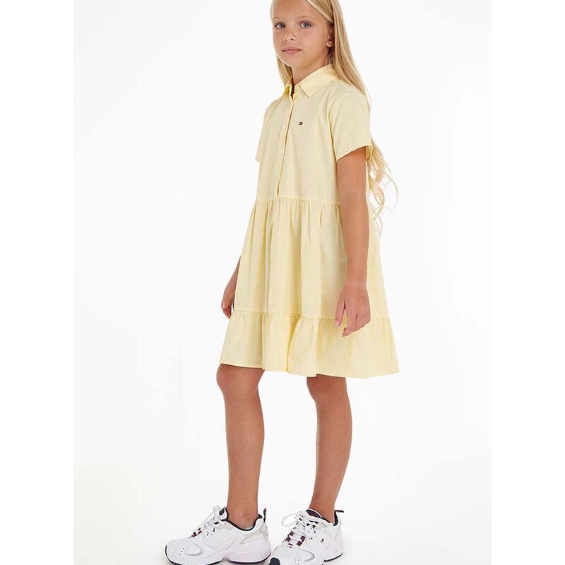 Dětské bavlněné šaty Tommy Hilfiger žlutá barva, mini