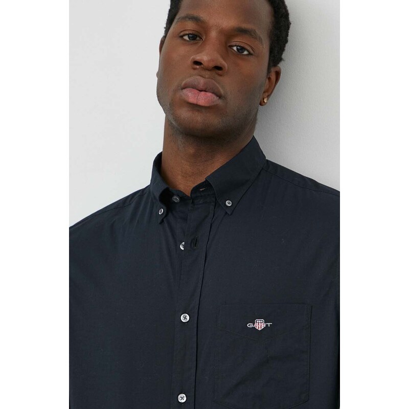 Bavlněná košile Gant černá barva, regular, s límečkem button-down