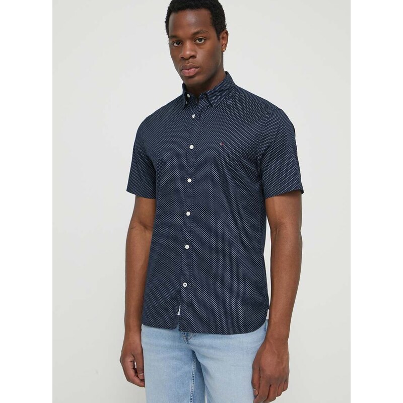 Bavlněná košile Tommy Hilfiger tmavomodrá barva, regular, s klasickým límcem