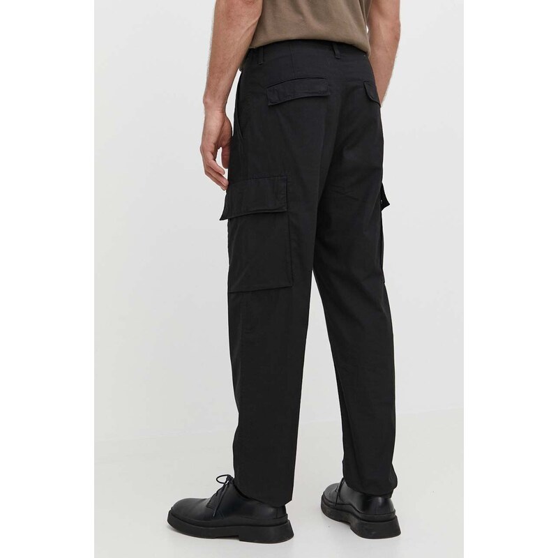 Bavlněné kalhoty Marc O'Polo černá barva, jednoduché
