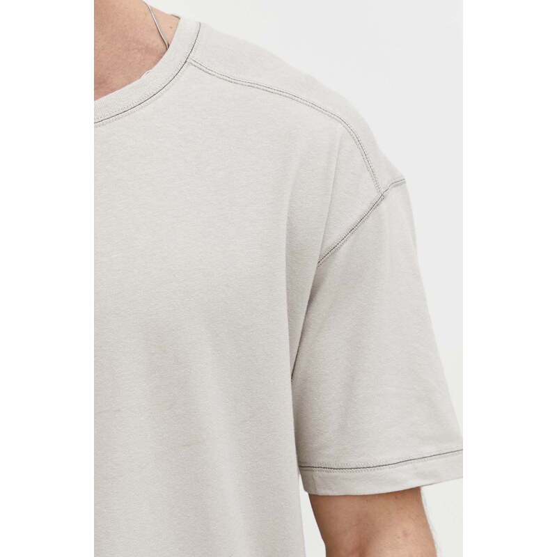 Plátěné tričko Samsoe Samsoe SAGREG šedá barva, M24100072