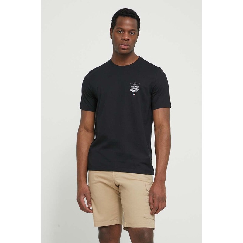 Bavlněné tričko Aeronautica Militare černá barva, s aplikací