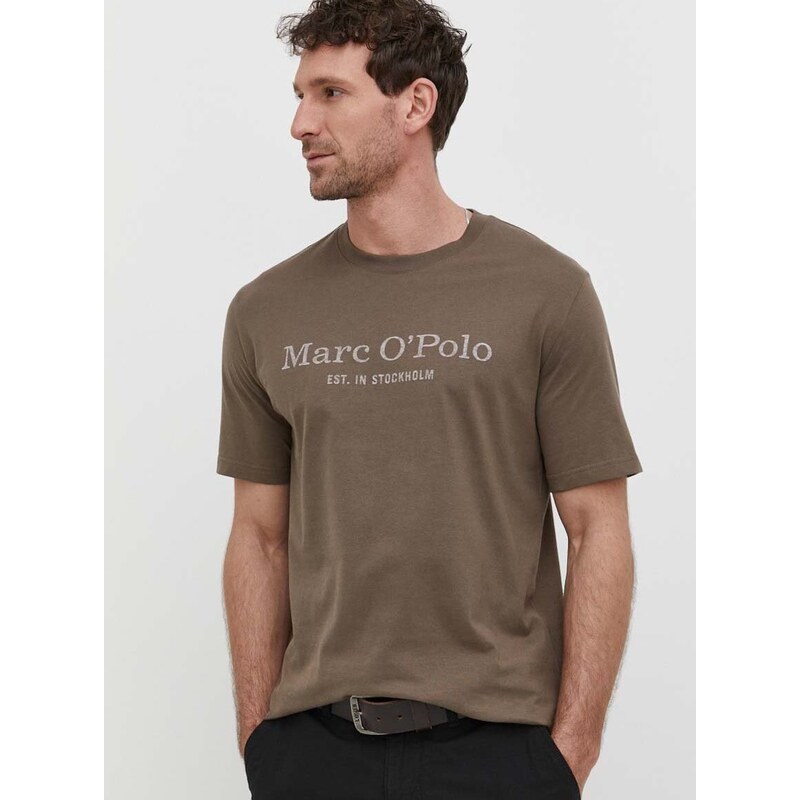 Bavlněné tričko Marc O'Polo hnědá barva, s potiskem