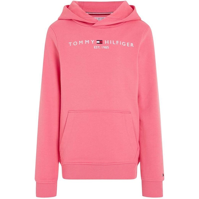 Dětská bavlněná mikina Tommy Hilfiger růžová barva, s kapucí, s potiskem